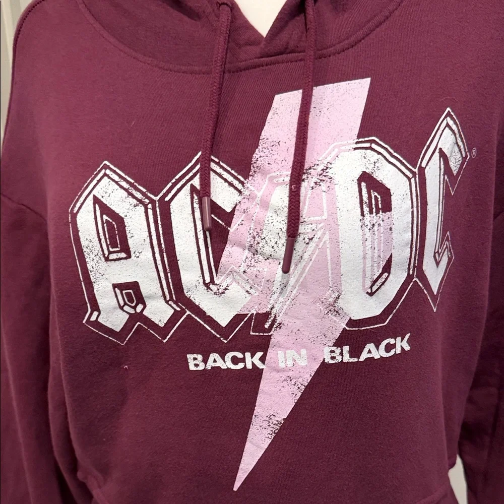 Grayson Threads AC/DC Hoodie Maroon Graphic Pullover Small Rock Band Sweatshirt